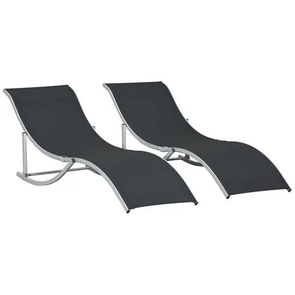 Outsunny Set 2 sezlonguri de Gradina Pliabile, sezlong pentru Plaja din Aluminiu si Textilen, 61x165x63 cm | Aosom Romania