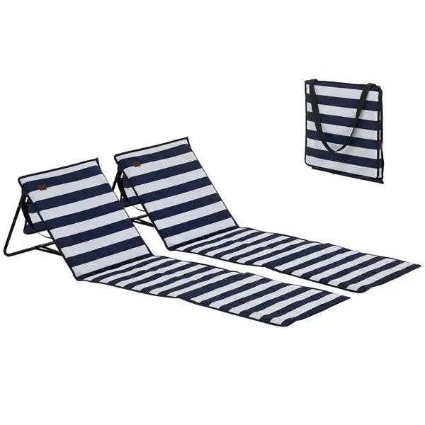 Outsunny Set 2 Șezlonguri Pliabile cu Unghi Reglabil și Buzunar cu Fermoar, 142x51x40 cm, Albastru | Aosom Romania