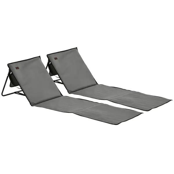 Outsunny Set 2 Șezlonguri Pliabile cu Unghi Reglabil și Buzunar cu Fermoar, 142x51x40 cm, Albastru | Aosom Romania