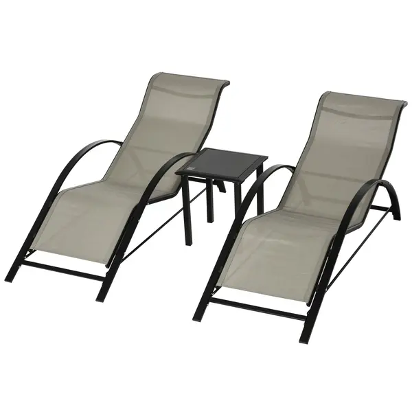 Outsunny Set 2 sezlonguri si masuta, 59x169x66 cm, negru | Aosom Romania