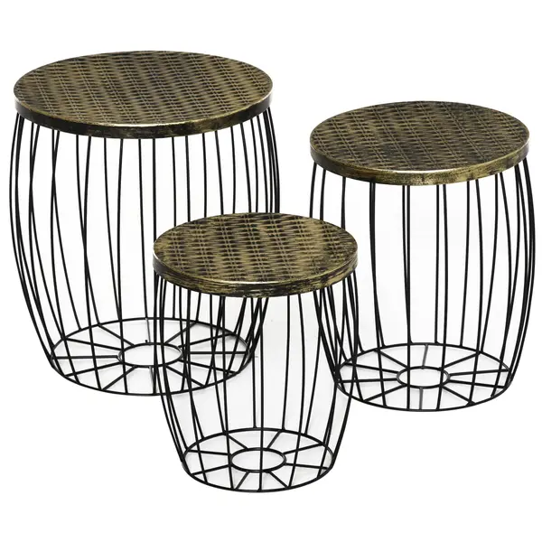Outsunny Set 3 Masute de Gradina Stil Industrial Stivuibile din Metal Negru | Aosom Romania