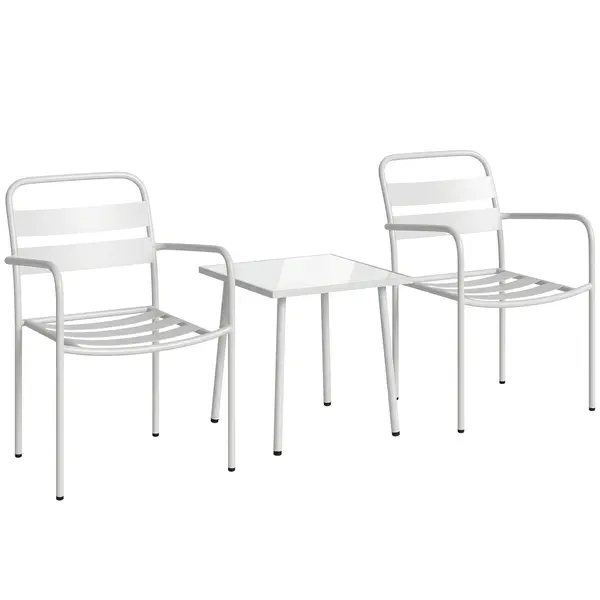 Outsunny Set Bistrò 3 Piese din Oțel Galvanizat, Set de Grădină cu 2 Scaune și Masă din Sticlă Temperată, Mobilier Exterior pentru Terasă, Balcon, Alb | Aosom Romania