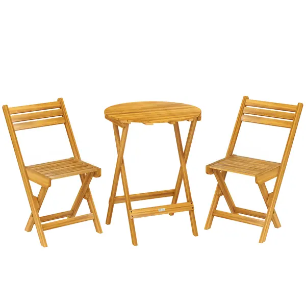 Outsunny Set bistro pliant 3 piese din lemn de acacia cu masă rotundă și 2 scaune, fără asamblare, 60x60x75cm, Natural | Aosom Romania