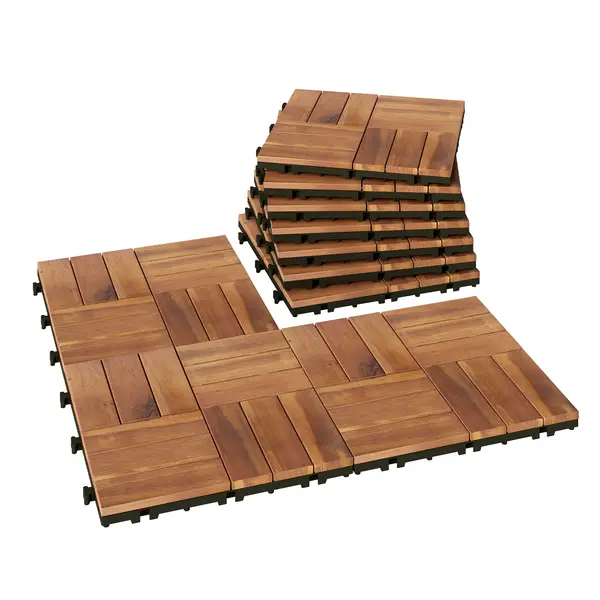 Outsunny Set de 10 bucăți Plăci exterioare din lemn 31x31 cm 0,91 m² Pardoseală grădină exterioară Antiderapante Maro închis | Aosom Romania