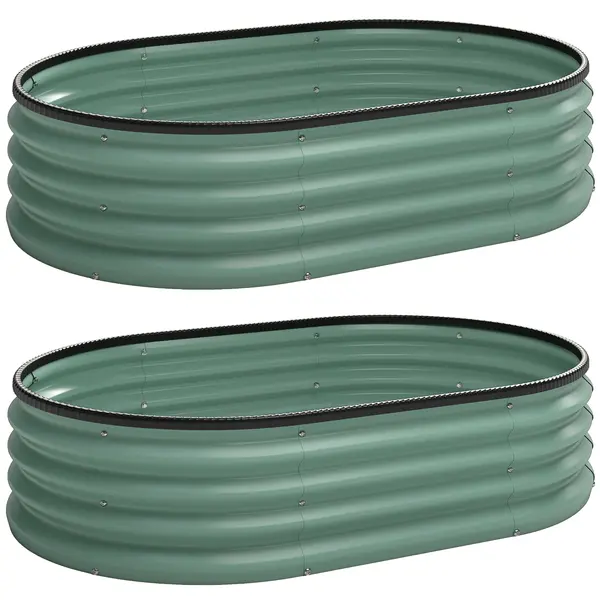 Outsunny Set de 2 Jardiniere Înălțate Modulare, Ghivece de Grădină cu Margine din Cauciuc, Fund Deschis, Jardiniere Înălțate din Oțel Galvanizat pentru Plante Aromatice, Fructe, Legume și Flori, 135x90x30 cm, Verde | Aosom Romania