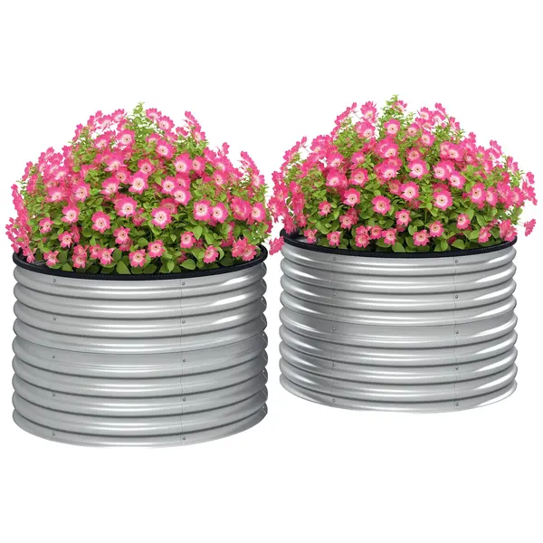 Outsunny Set de 2 jardiniere ridicate, din oțel galvanizat, cu fund deschis, 90 x 90 x 56 cm, argintie | Aosom Romania