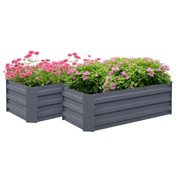 Outsunny Set de 2 patrate de gradina dim. 100L x 50l x 30H cm - tabla de otel ondulata gri | Aosom Romania