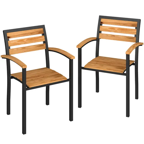 Outsunny Set de 2 Scaune Empilabile de Exterior din Lemn cu Finisaj Natural | Aosom Romania