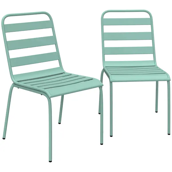 Outsunny Set de 2 Scaune Stivuibile din Metal, pentru Terasă și Grădină, Verde | Aosom Romania