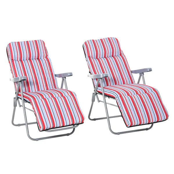 Outsunny Set de 2 șezlonguri pliabile cu pernă, șezlong de soare, spătar reglabil în 5 poziții, șezlong de grădină, set mobilier grădină, oțel, poliester, roșu, 60 x 75 x 65-102 cm | Aosom Romania