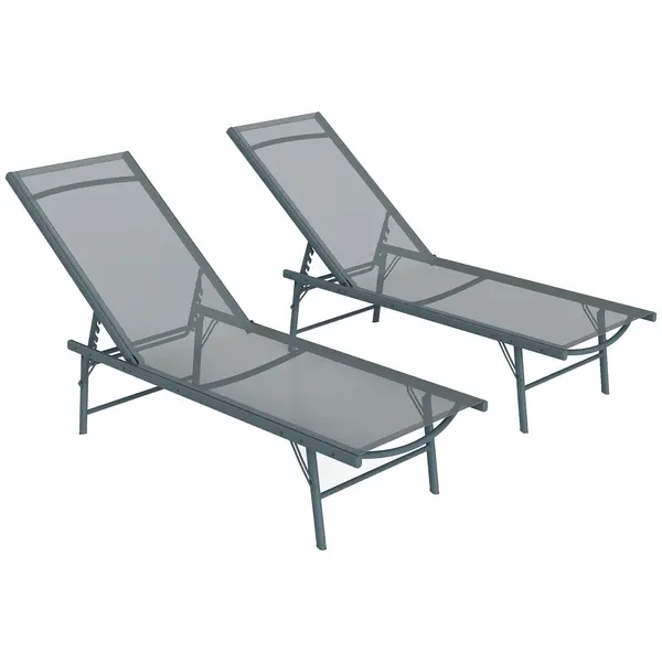 Outsunny Set de 2 șezlonguri pliabile textilenă transat grădină exterior reglabil 54 x 164 x 84 cm gri deschis | Aosom Romania