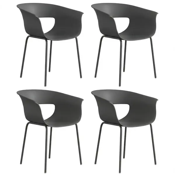 Outsunny Set de 4 Scaune de Exterior, cu Brațe, Spătar Perforat, Picioare Metalice, Gri Închis | Aosom Romania