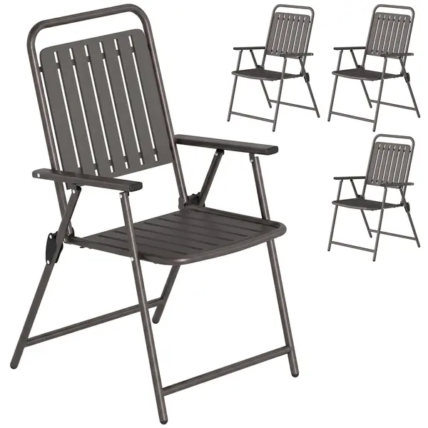 Outsunny Set de 4 scaune de grădină exterioare pliabile cu cotiere, spătar şi şezut, cadru metalic 55x63x93 cm Maro | Aosom Romania
