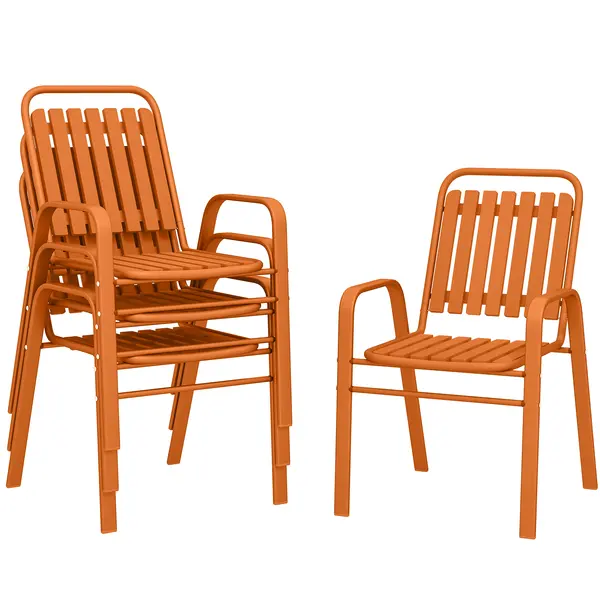 Outsunny Set de 4 Scaune de Grădină Stivuibile cu Spătar Înalt și Brațe, 56x66x91 cm, Maro Închis | Aosom Romania