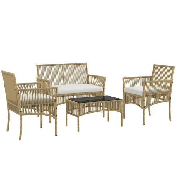 Outsunny Set de Exterior cu 2 Fotolii de Exterior, Canapea de Grădină și Măsuță de Cafea, 56x56x80 cm, Lemn Natural | Aosom Romania