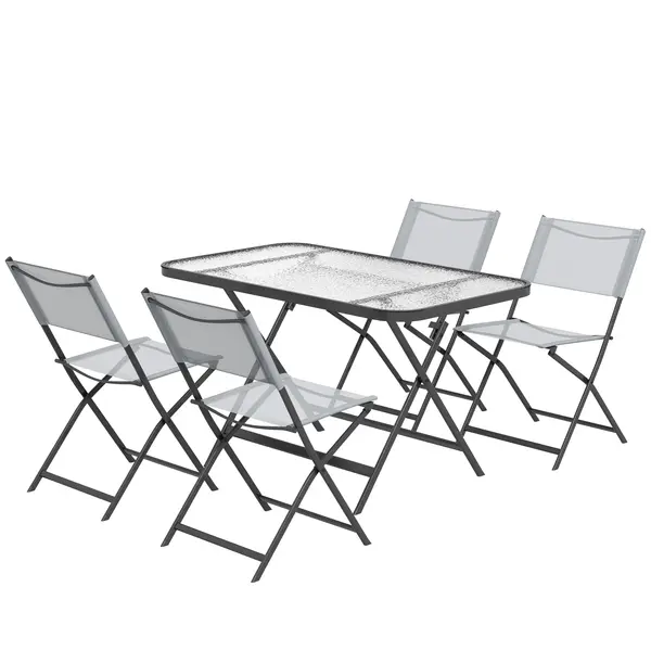 Outsunny Set de Grădină 5 Piese – 4 Scaune Pliabile din Textilene și Masă din Sticlă Securizată, Gri | Aosom Romania