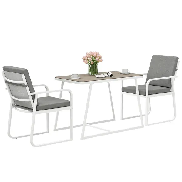 Outsunny Set de Grădină cu Masă și Scaune cu Perne Detașabile, Blat din Sticlă și Cadru din Oțel, 108x60x72 cm, Alb | Aosom Romania