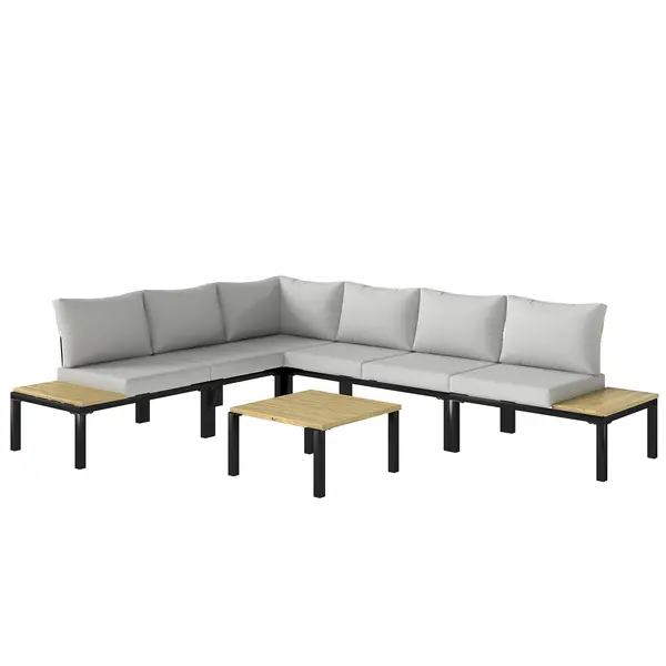 Outsunny Set de grădină modular 6 piese Set canapea exterior transformabil într-un pat Masă de cafea și măsuțe laterale Gri | Aosom Romania
