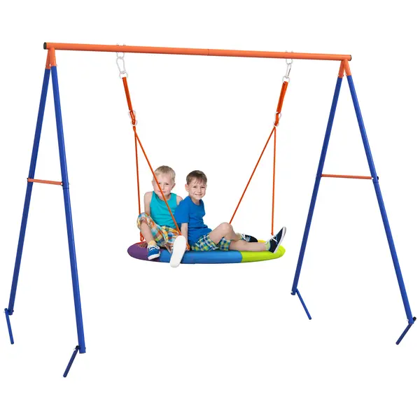 Outsunny Set de leagan pentru gradina, Leagan tip cuib pentru copii scaun de leagan cu structura in forma de A