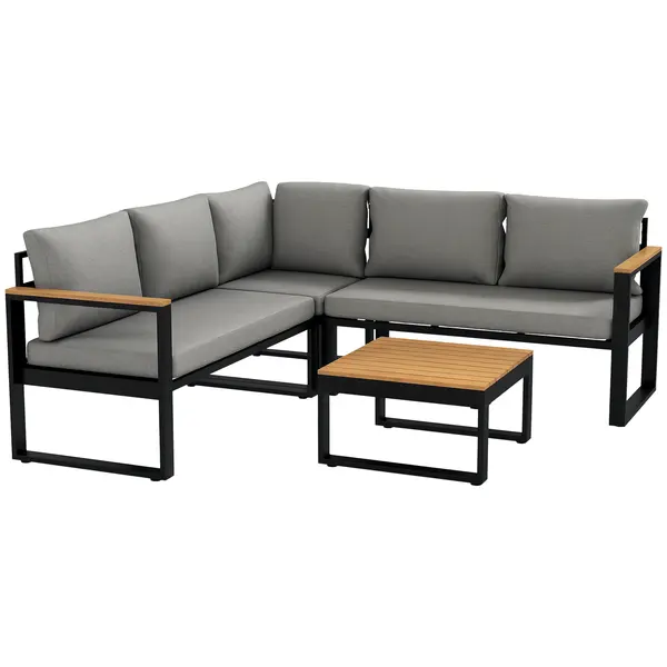 Outsunny Set de Mobilier pentru Grădină din 4 Piese cu 2 Canapele Duble, Colțar și Măsuță de Cafea, 124x61x71,5 cm, Gri | Aosom Romania