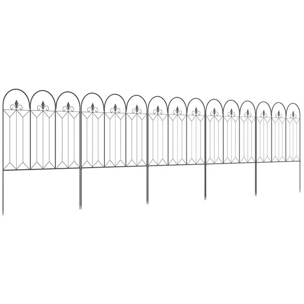 Outsunny Set Gard de Grădină cu 5 Panouri și Stâlpi, 305x79.5 cm, Negru | Aosom Romania