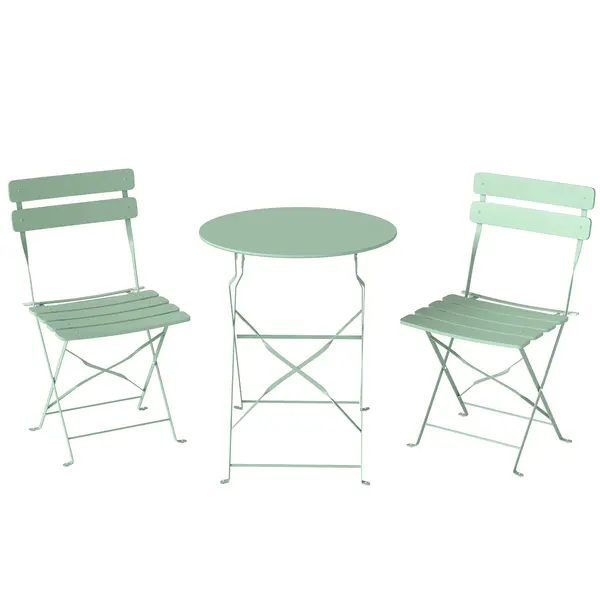Outsunny Set Grădină Bistro: Masă Rotundă și Scaune Pliabile pentru 2, Verde Deschis. | Aosom Romania