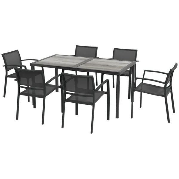 Outsunny Set Masa de Grădină 7 Piese, Scaune Stivuibile, Set Masa Exterior pentru Terasă, Design Modern și Confortabil | Aosom Romania
