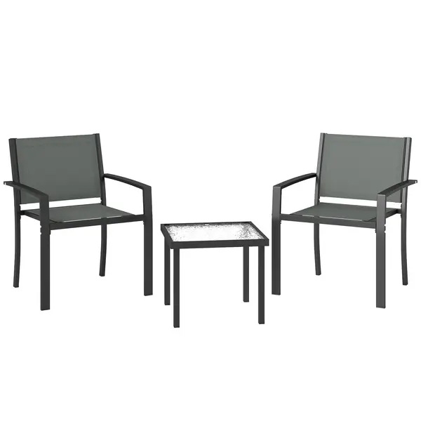 Outsunny Set masă și scaune pentru terasă exterior 3 piese cu 2 scaune din Textilene, masă din sticlă securizată, gri deschis | Aosom Romania