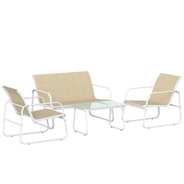 Outsunny Set Mobilier Grădină 4 Piese cu Canapea, Fotolii, Măsuță, Bej și Alb | Aosom Romania