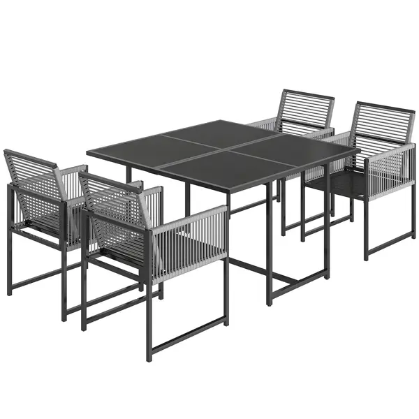 Outsunny Set mobilier grădină 5 piese masă din sticlă cu 4 scaune respirabile, spătare rabatabile, împletitură din sfoară | Aosom Romania