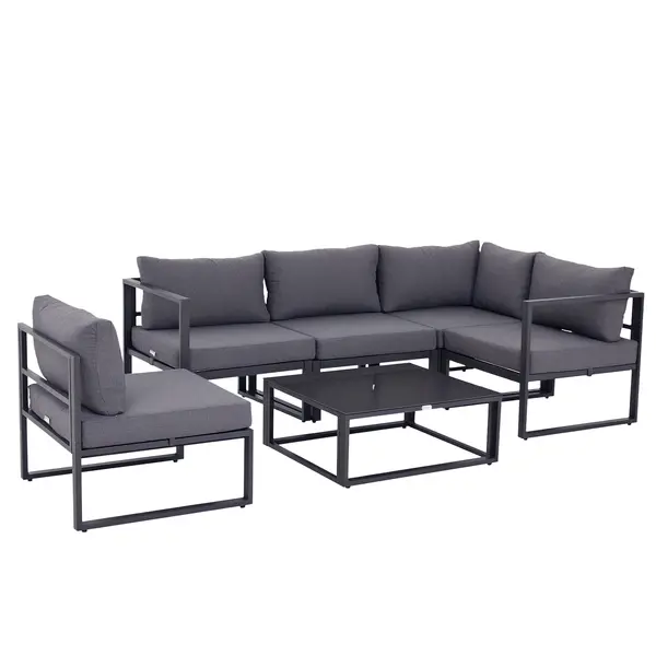 Outsunny set mobilier grădină 6 piese, canapele, colțar, masă auxiliară, aluminiu poliester, perne, pentru 4-5 Persoane | Aosom Romania