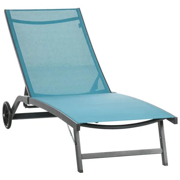 Outsunny Șezlong cu Spătar Rabatabil pe 5 Niveluri, Șezlong de Grădină din Aluminiu și Țesătură Respirabilă, 66x165x102 cm, Albastru | Aosom Romania