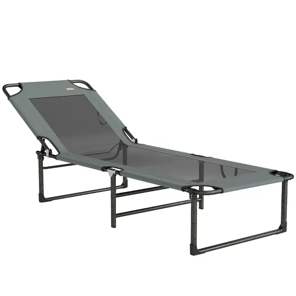 Outsunny Șezlong de Exterior Reglabil 4 Poziții, Scaun Pliabil cu Mâner, Gri. | Aosom Romania