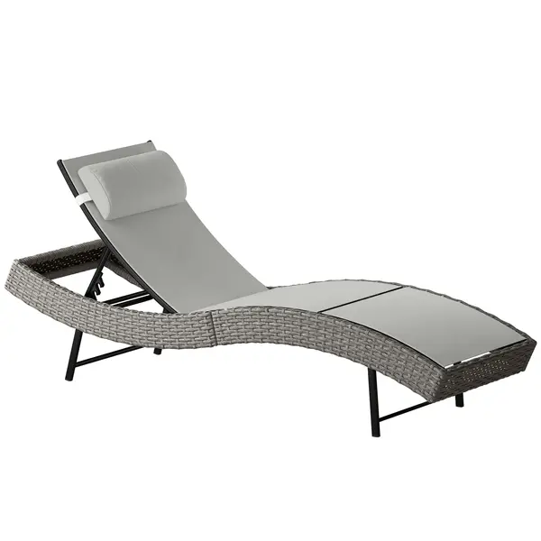 Outsunny Șezlong din PE-rattan, formă în S, șezlong de grădină cu spătar reglabil în 5 poziții, pernă pentru cap, respirabil, rezistent la UV | Aosom Romania