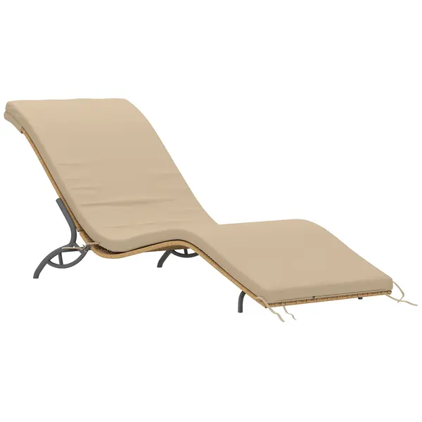 Outsunny Șezlong din poliratan, șezlong de grădină cu pernă, rezistent la intemperii, capacitate 120 kg, 166 x 63 x 76 cm, Bej | Aosom Romania