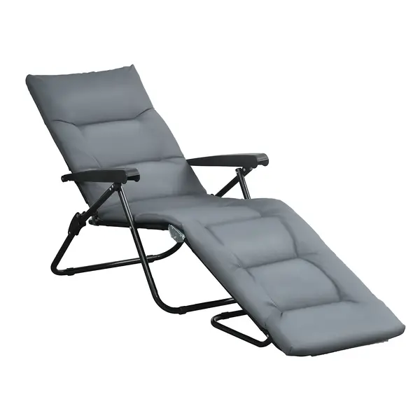Outsunny Șezlong pliabil înclinat 6 poziții, mare confort, cu saltea + cotiere, oțel poliester gri | Aosom Romania