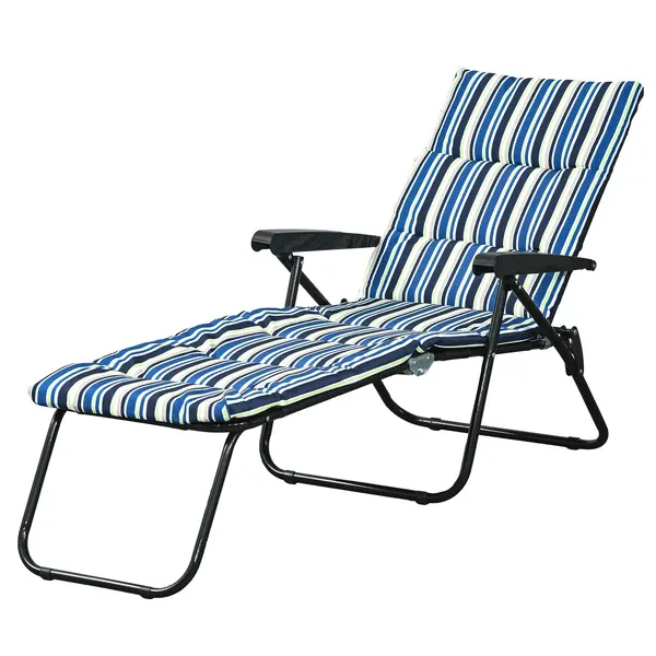 Outsunny Șezlong pliabil reglabil 6 poziții, confort sporit cu saltea + cotiere, oțel/poliester multicolor | Aosom Romania