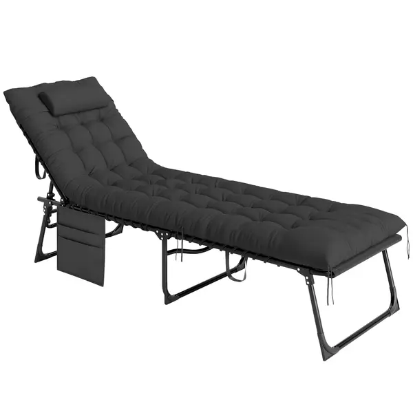 Outsunny Șezlong Pliabil, Spătar Reglabil în 5 Trepte, Pernă, Tapițerie, până la 120 kg, Oțel, Gri Deschis, 58 x 189 x 32,5 cm | Aosom Romania