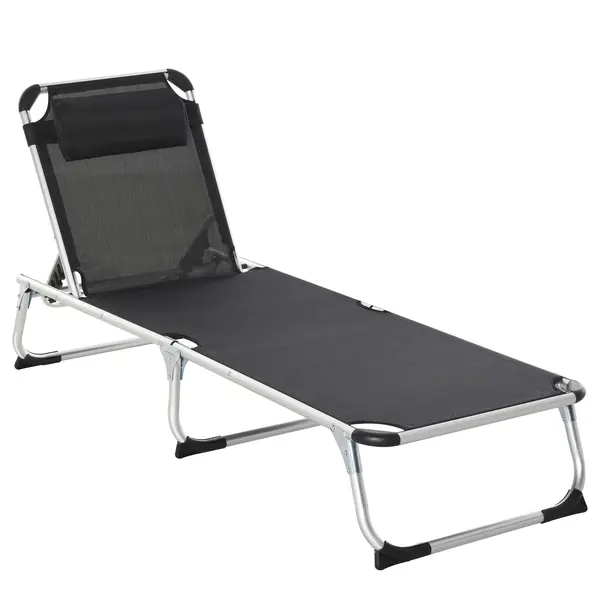 Outsunny Șezlong soare pliabil șezlong de grădină cu pernă de cap șezlong de camping până la 120 kg pentru parcuri în aer liber, grădină, negru | Aosom Romania