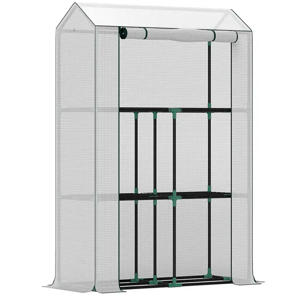Outsunny Solar cu Raft 3 Nivele, Carcasă Plastic rezistentă la UV, Ușă cu fermoar, 100 x 40 x 150 cm, Alb | Aosom Romania