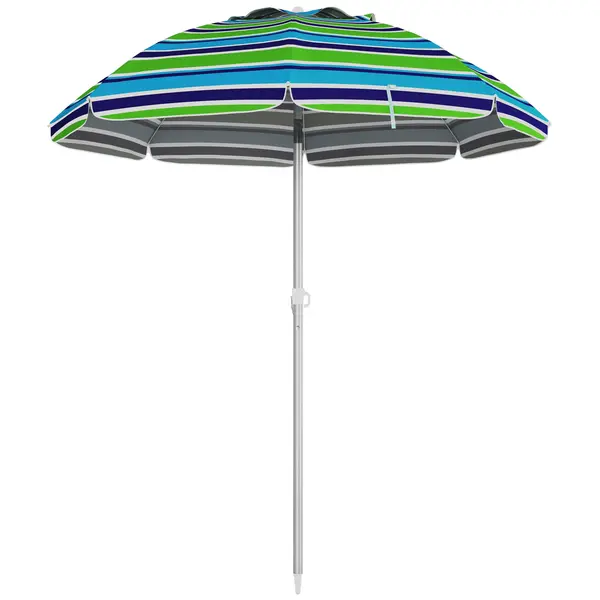 Outsunny Sombrilla de Plajă Ø178x205 cm cu Inclinare 45° Înălțime Reglabilă Anti-UV Impermeabilă și Geantă de Transport Multicolor | Aosom Romania