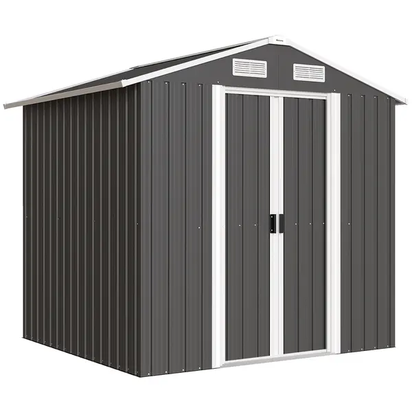 Outsunny Șopron de Grădină din Oțel cu 2 Uși Glisante, Negru, 2,6 m² | Aosom Romania
