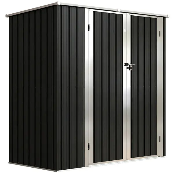 Outsunny Șopron Metalic Exterior pentru Grădină 1,37 m² 163x89x163 cm cu Acoperiș Înclinat, Uși cu Bolt și Mănuși, Gri | Aosom Romania