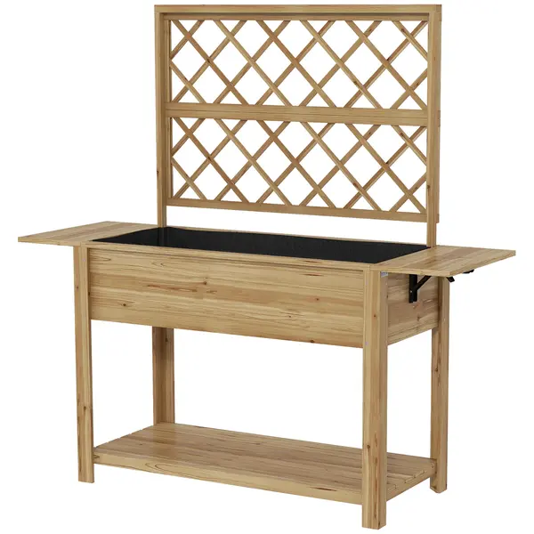 Outsunny Strat de Grădină Înălțat cu Grilaj pentru Plante, Jardinieră Înălțată cu Rafturi Laterale Pliabile, 243.5x192x195 cm, Gri | Aosom Romania