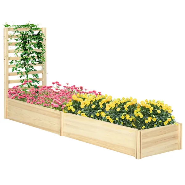 Outsunny Strat Înălțat pentru Grădină cu Spalier și Fund Deschis, 230x60x110 cm, Lemn Natural | Aosom Romania