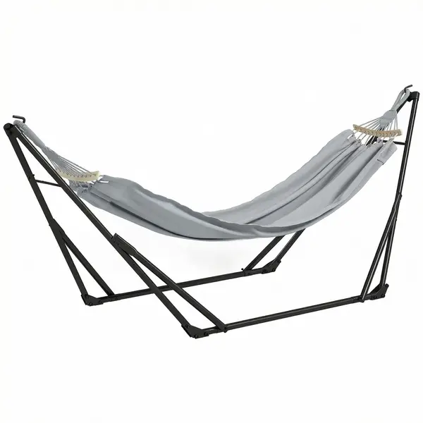Outsunny Suport cu Hamac Pliabil din Oțel, 2 în 1 pentru Hamac sau Scaun Suspendat, Sac de Transport Inclus 268x89x100cm Gri | Aosom Romania