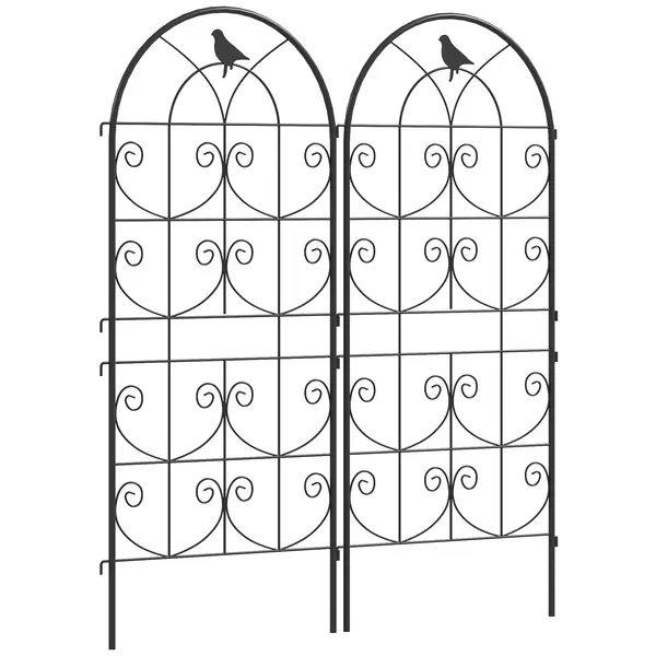 Outsunny Suport pentru plante agățătoare cu modele de păsări set de 2 spalieri de grădină pentru legume viță flori metal 50 x 120 cm negru | Aosom Romania