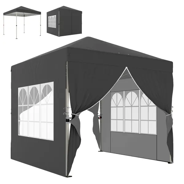 Outsunny Tonelă de grădină 2,5 x 2,5 m pop up tonelă pliabilă reglabilă pe înălțime protecție UV50+ montare ușoară gri închis | Aosom Romania