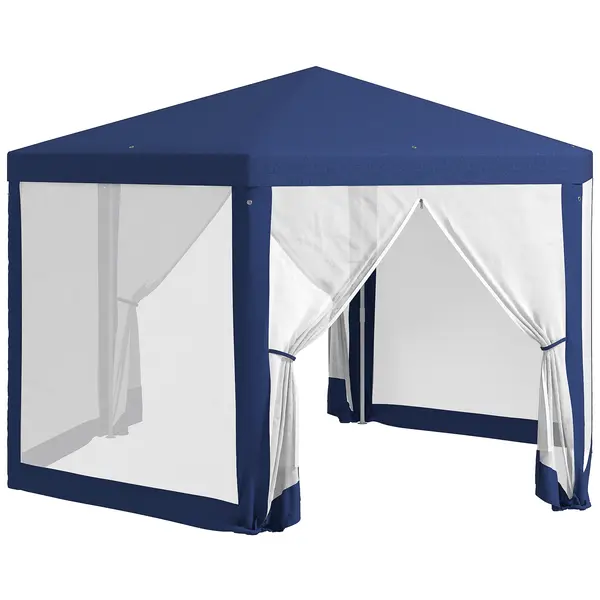 Outsunny Tonnelle de grădină hexagonală 3 x 3,4 m, cort de recepție cu pereți laterali din plasă, 2 uși pentru camping albastru | Aosom Romania