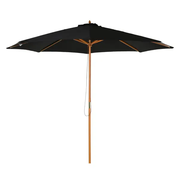 Outsunny Umbrelă de Grădină 3 m cu Stâlp din Lemn, 8 Spițe și Acoperire din Poliester, Neagră | Aosom Romania